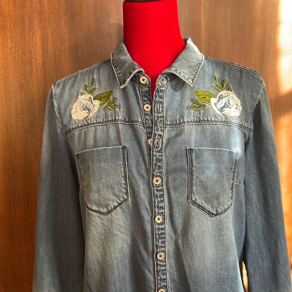 bebe Embroidered Denim Shirt  L